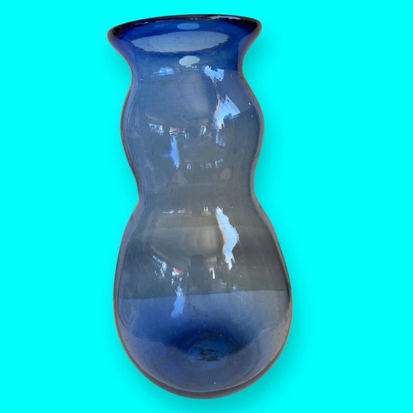Vintage Handblown Art Glass Vase Blue Bubbles - 12” Tall - Picture 3 of 6
